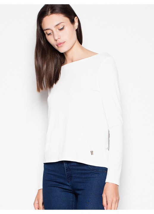 Bluza dama, Venaton, scurta, cu maneci lungi, decupaj spate, bej, viscoza