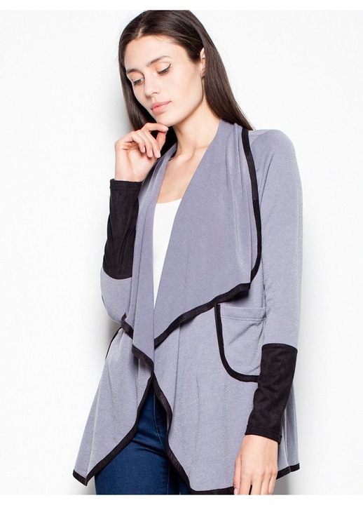 Cardigan dama, Venaton, elegant, gri, cu guler captusit, poliester