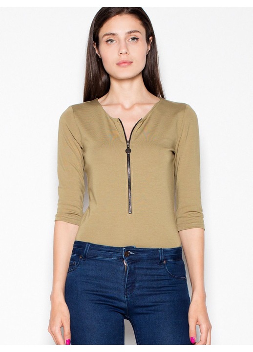 Body Venaton, verde, moale, cu maneci 3/4, din viscoza.