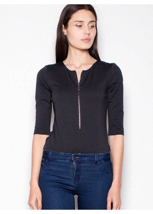 Bluza dama, Venaton, neagra, cu maneci 3/4, din viscoza.