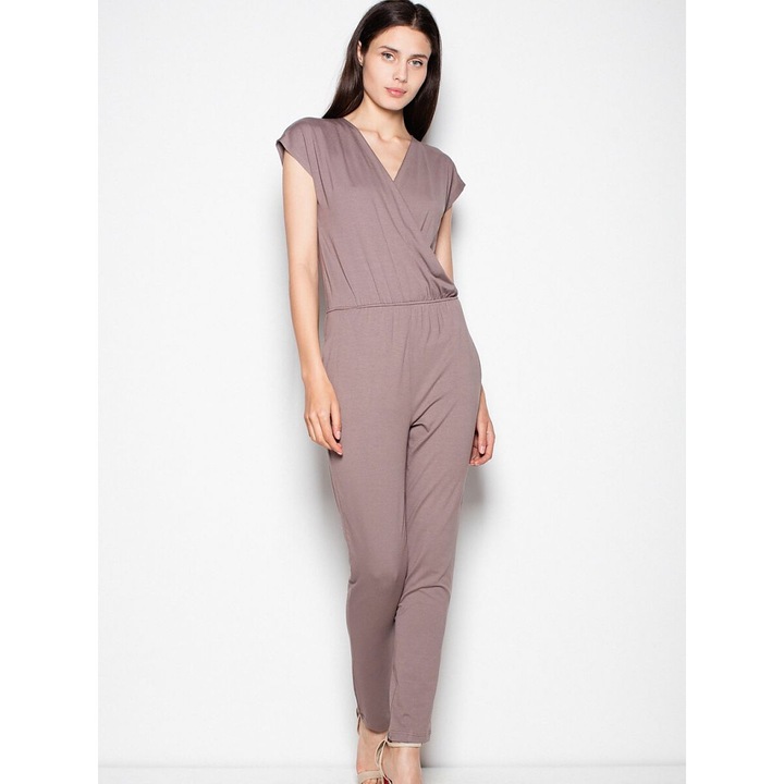 Salopeta dama, Venaton, maneci scurte, decolteu spectaculos, maro, viscoza