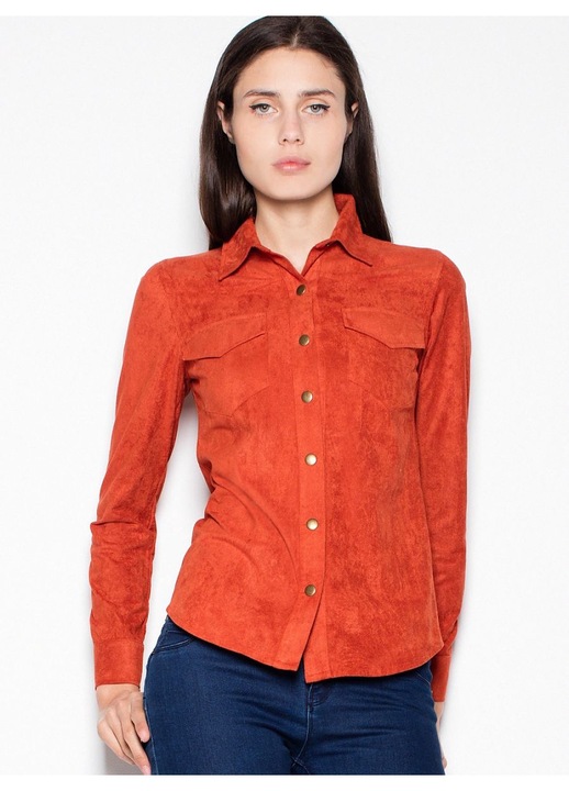 Női ing, Venaton, hosszú, velúr, piros, poliészter, S INTL