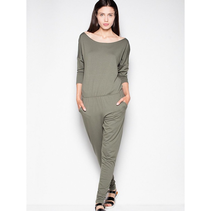 Salopeta dama, Venaton, decolteu semicircular, maneci cazute, verde, viscoza