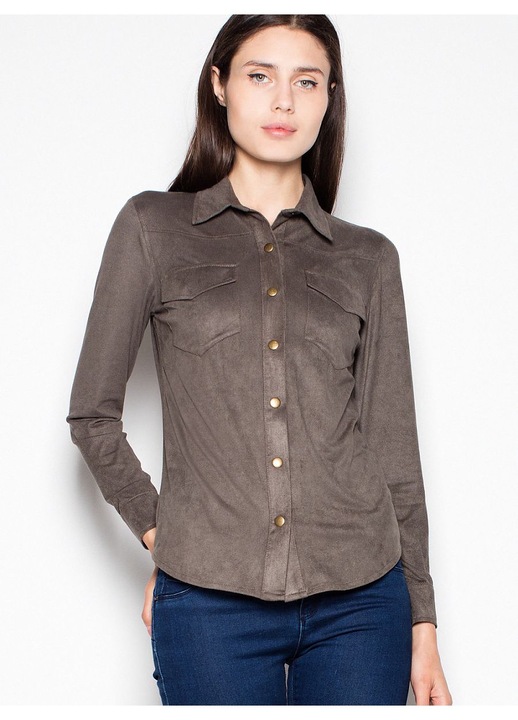 Camasa dama, Venaton, lunga, piele intoarsa, verde, poliester, S INTL