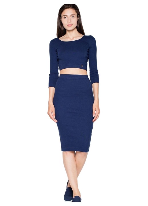 Set fusta/top dama, Venaton, Bumbac/Elastan, Bleumarin