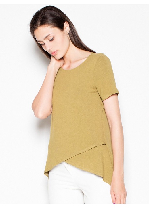 Bluza dama Venaton, asimetrica, fata pliata, verde, viscoza