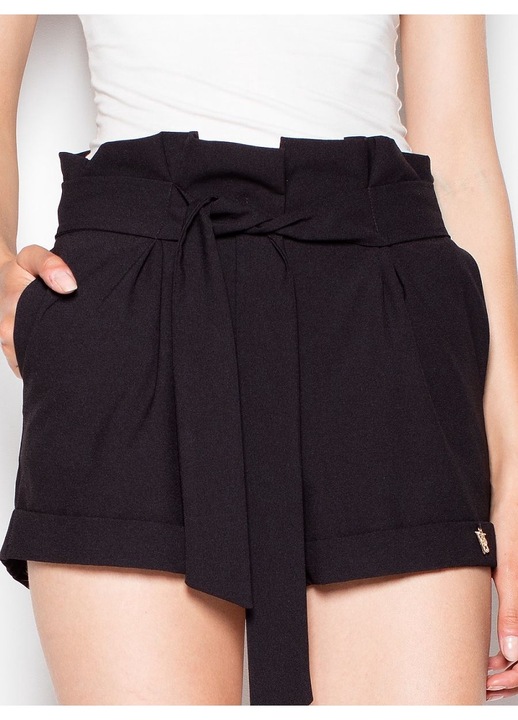 Pantaloni scurti dama Venaton, cu talie inalta, buzunare laterale, negru, poliester