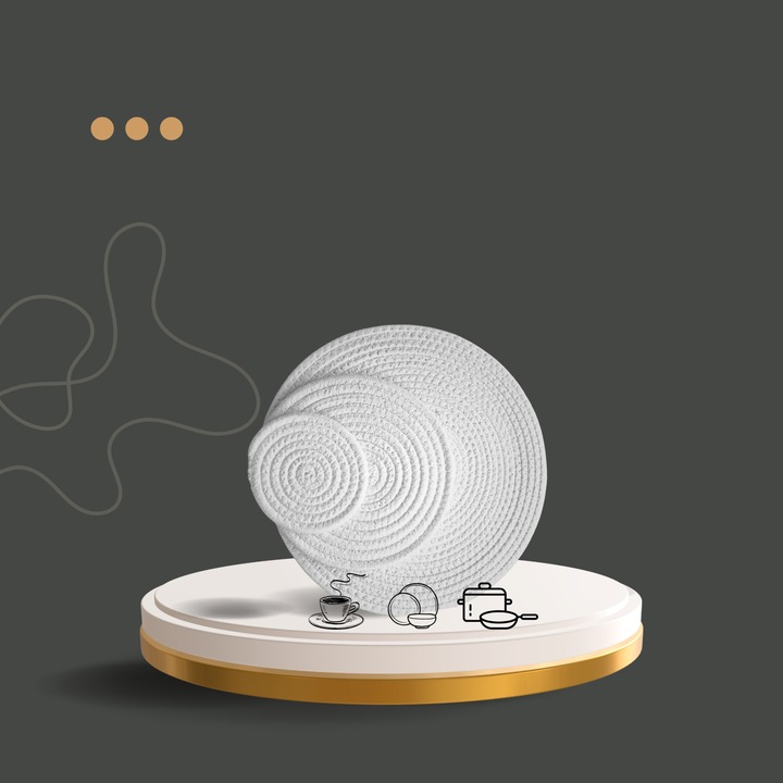 Suporturi Masa Premium Bumbac 100% Handmade Set 12buc Mixt Alb Anti-Alunecare