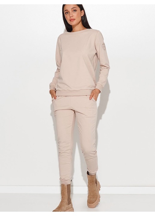 Дамски комплект Numinou, бежов, тънка плетка, обло деколте, странични джобове