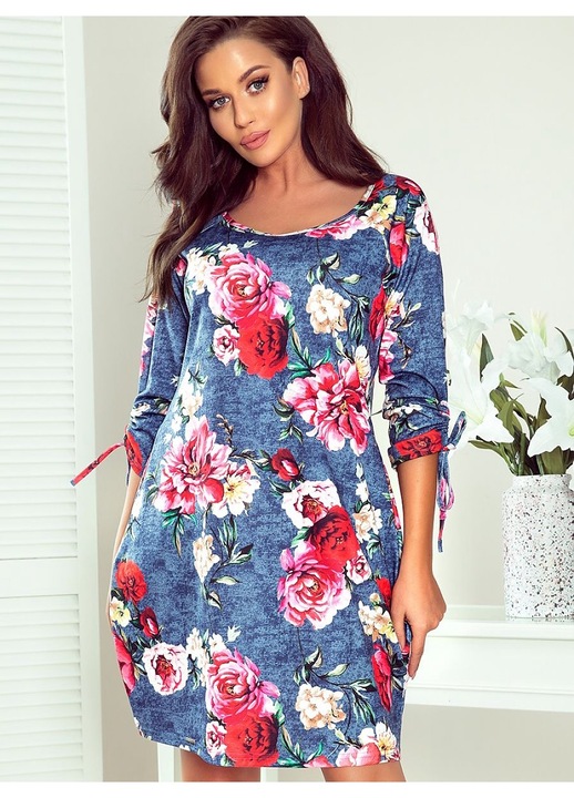 Рокля Numoco, флорална, синя, полиестер-вискоза, S INTL