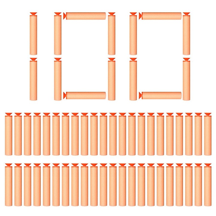 Set 100 bucati sageti din spuma EVA cu cap de ventuza, Enforose, 7.2cm, accesorii pentru jocuri de tir