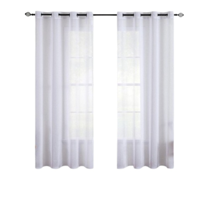 Függöny fém karikával, MIULEE, Átlátszó, gyerekszoba/ hálószoba, nappali ablakhoz tökéletes, 140 x 122 cm, 2 db-os készlet, Fehér