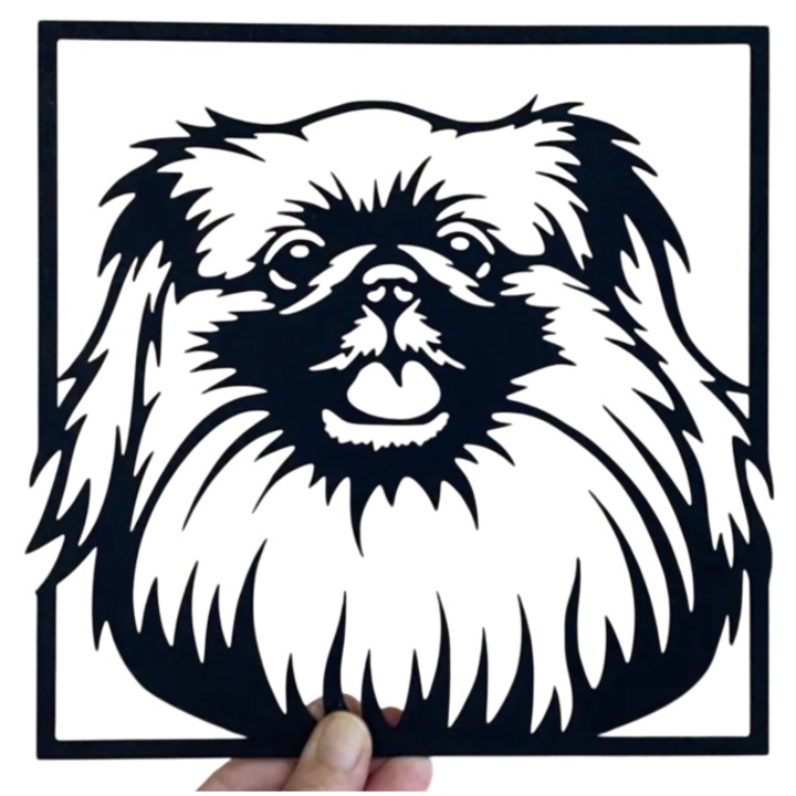 Decoratiune caine Pekingese, negru, PLA, 20x20cm