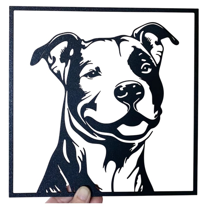 Decoratiune caine Pitbull/Amstaff, 22x22 negru, PLA