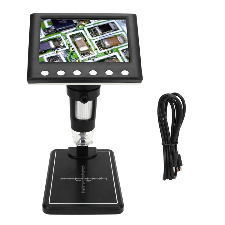 Цифров микроскоп Enforose 4.3 инча, 1000x, цветен дисплей, поддръжка на 32GB карта памет, с регулируема стойка