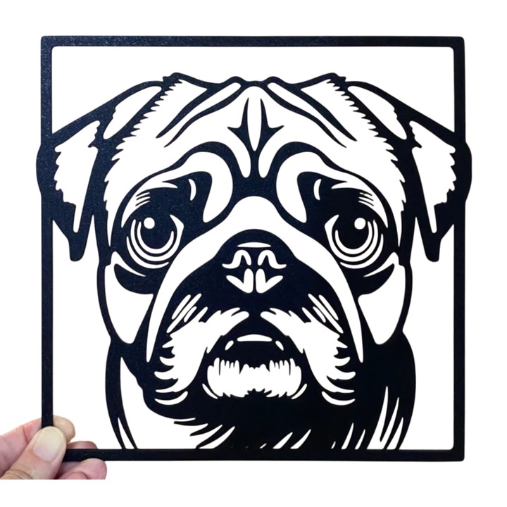 Decoratiune caine Pug, negru, PLA, 20x20cm