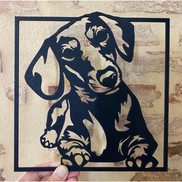 Decoratiune caine Teckel, 20x20 cm negru, PLA