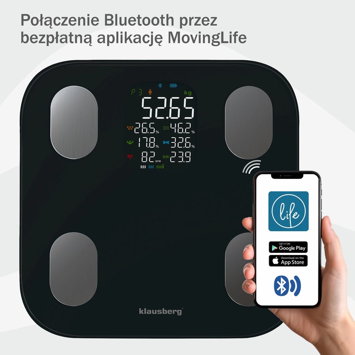 Cantar de baie, Klausberg, KB-7854, cu masurarea tesutului adipos, negru