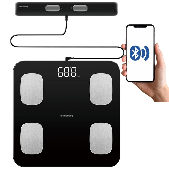 Cantar de baie, Klausberg, KB-7852, cu masurarea compozitiei corporale, negru