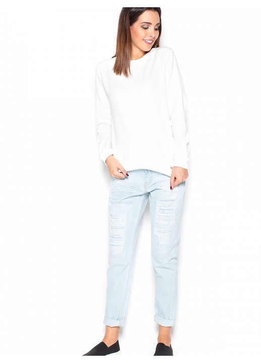 Дамска блуза KATRUS, бежово, памук, мек суичър, декоративна панделка