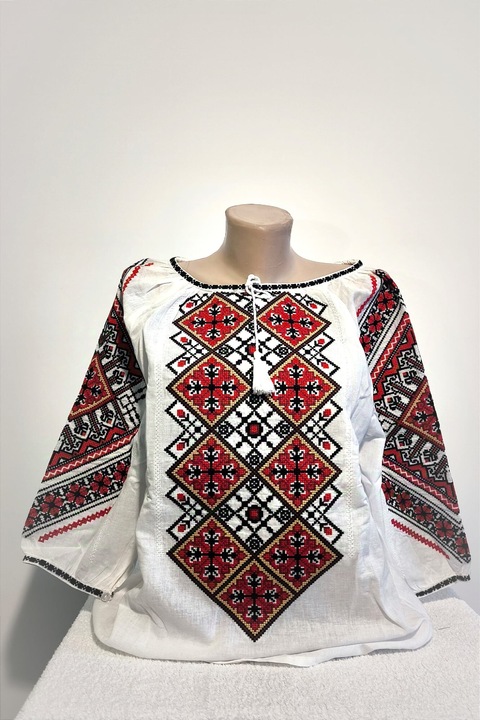 Bluza traditionala brodata tip ie, bumbac, alb, model 35