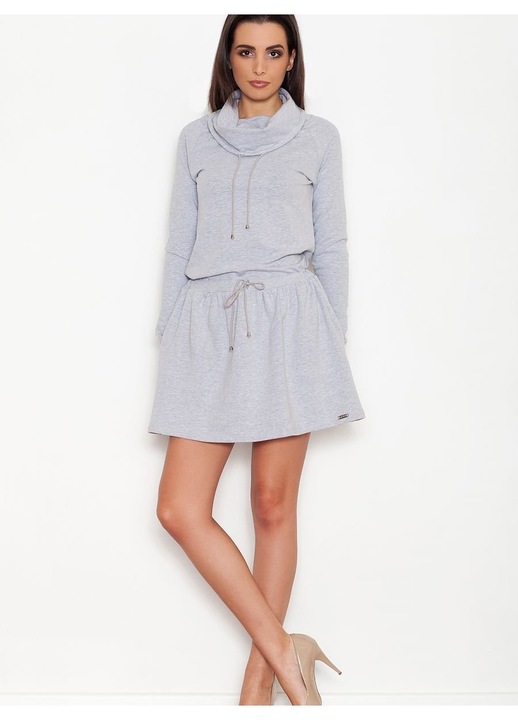 Дневна рокля KATRUS, сива, ежедневна, с яка