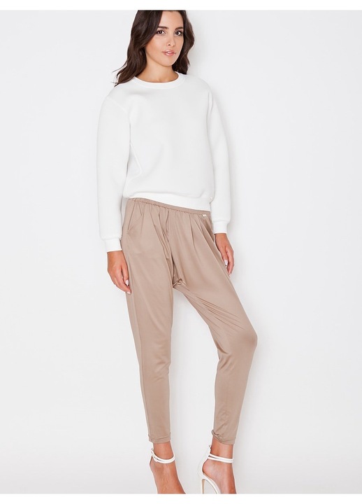 Pulover dama, KATRUS, maneci lungi, poliester, bej