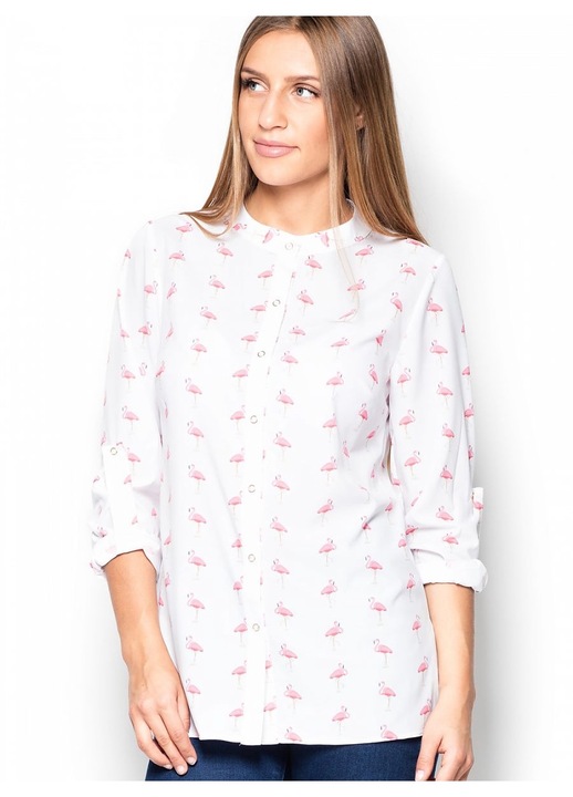 Camasa dama KATRUS, alb, material neted, croiala lejera, inchidere cu capse