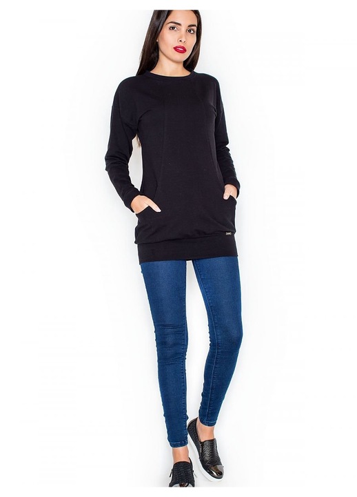 Дамска блуза KATRUS, черна, мека материя, странични джобове, паднали ръкави, M INTL