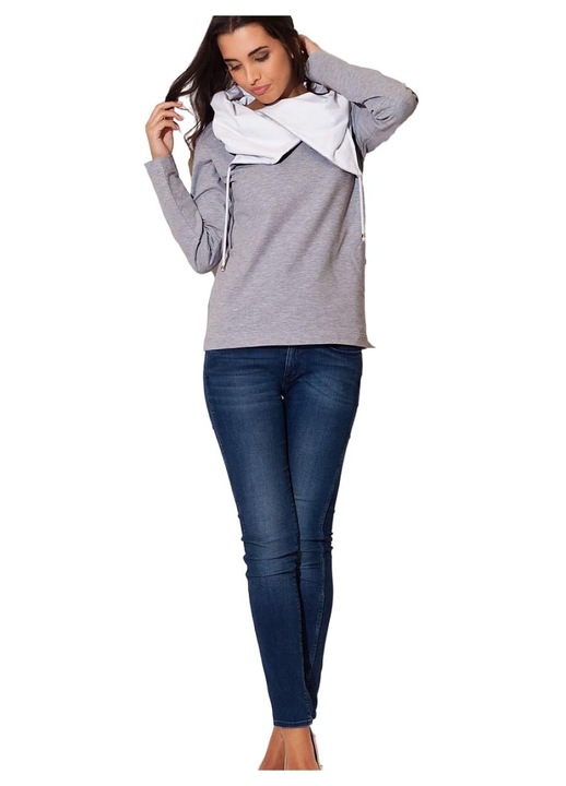 Дамски суичър KATRUS, дълъг ръкав, с качулка, памук/еластан, сив, XL INTL