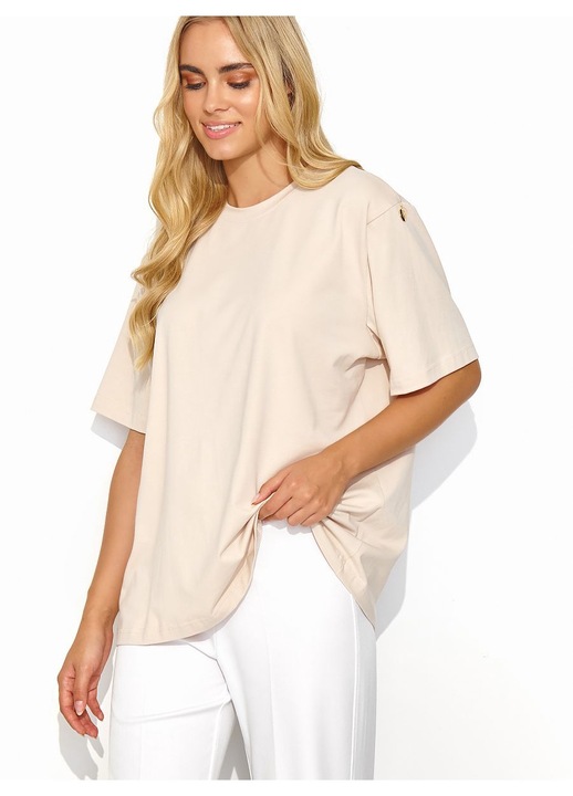 Дамска тениска Makadamia, бежово, памук, права кройка, спортно деколте, One Size INTL