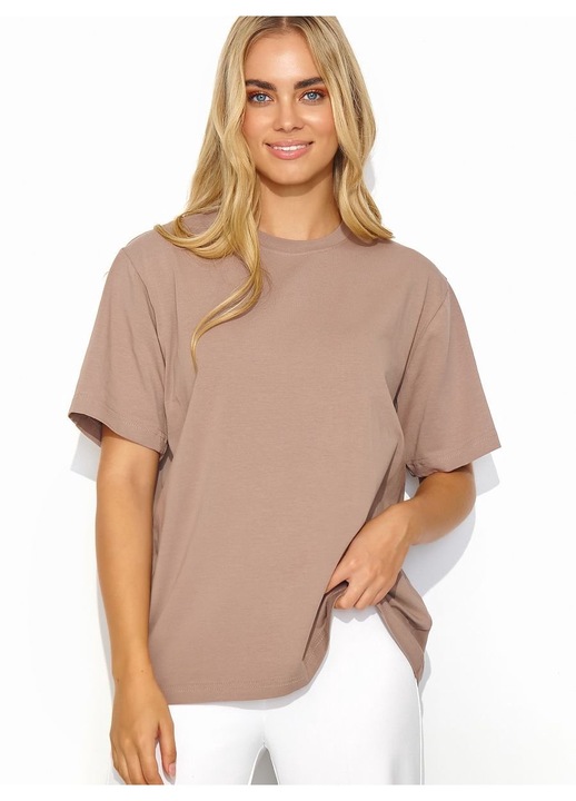 Дамска тениска Makadamia, бежово, памук, права кройка, спортно деколте, One Size INTL