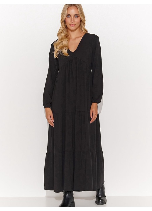 Ежедневна рокля Makadamia, ежедневна, черна, свободна кройка, детайли от пайети, 95% памук 5% еластан, 36 EU