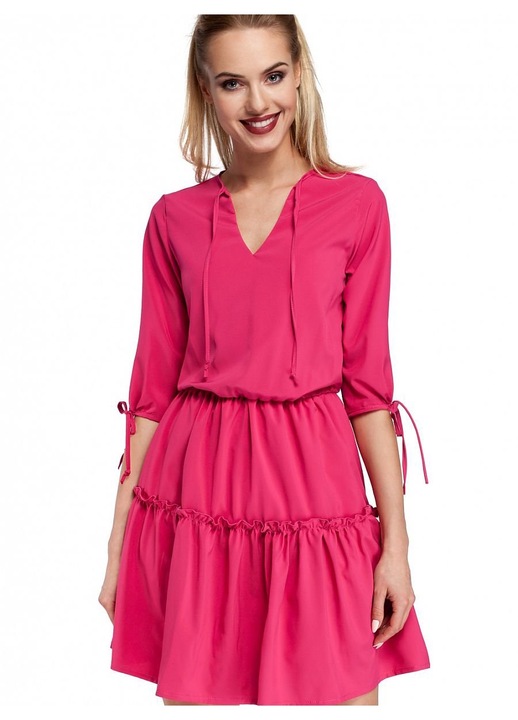 Rochie boho MOE cu volane, legaturi la gat si maneci, material aerisit