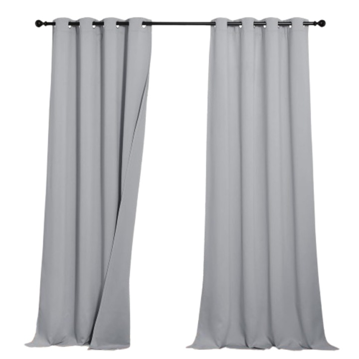 Set de 2 perdele PONY DANCE, 100% opace, 132 x 213 cm, cu inele, izolare fonica, gri argintiu