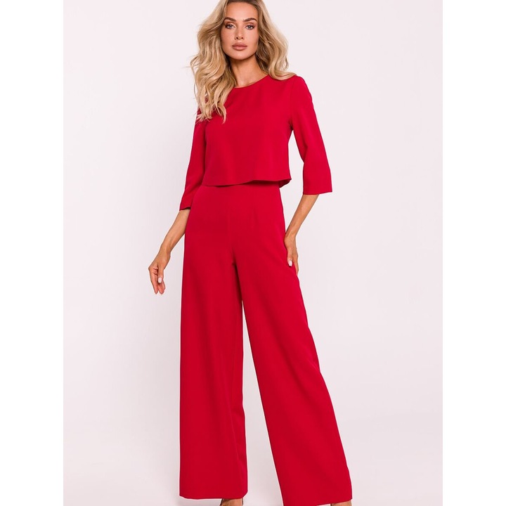 Дамски гащеризон MOE, широки крачоли, два слоя, червен, полиестер