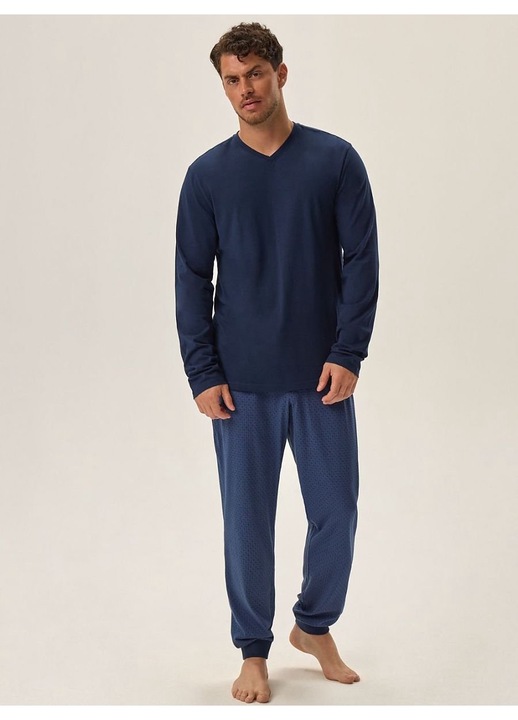 Мъжки пижамен комплект Henderson, тъмносин, памук, дълги ръкави, дълги крачоли