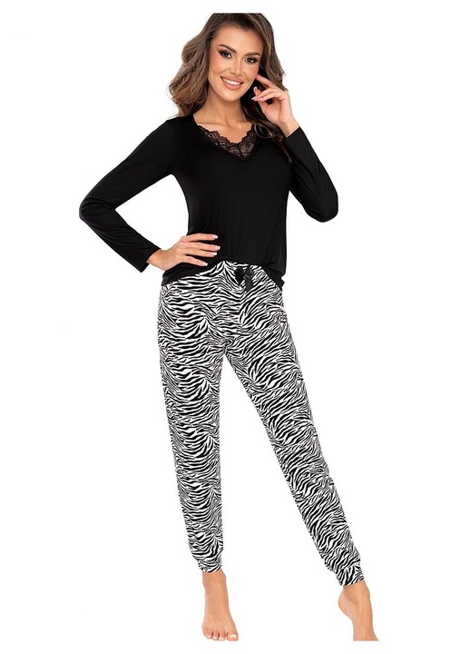 Дамска пижама Donna, памук/вискоза, черно/бяло