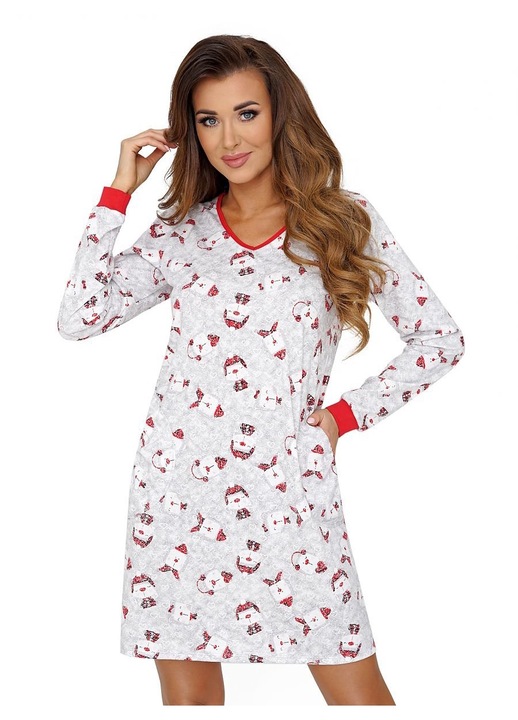 Нощница Donna, класическа кройка, дълъг ръкав, памук, многоцветна, 42 EU