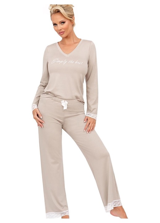 Дамска дълга пижама, Donna, вискоза/еластан, бежово