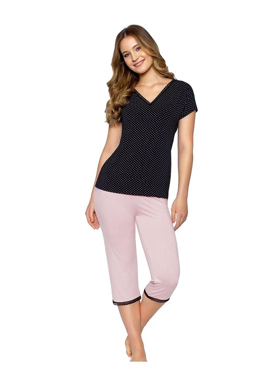 Pijamale dama, Babella, Roz/Negru, Viscoza/Elastan, S INTL