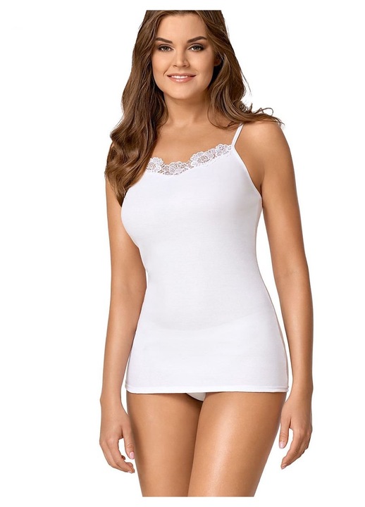 Бабелен потник, бял, 100% памук, деколте от гипюр, къси ръкави, 2XL INTL