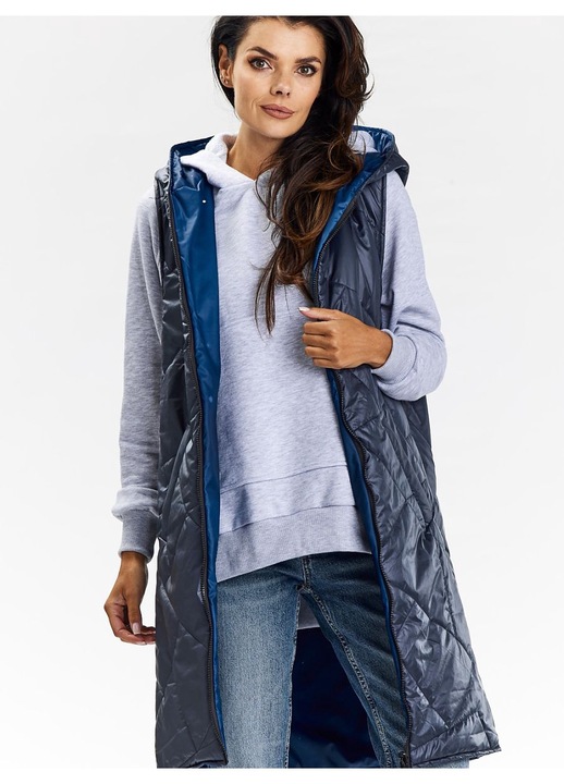 Мъжка жилетка, awama, тъмносиня, качулка, двустранна, полиестер, L-XL INTL