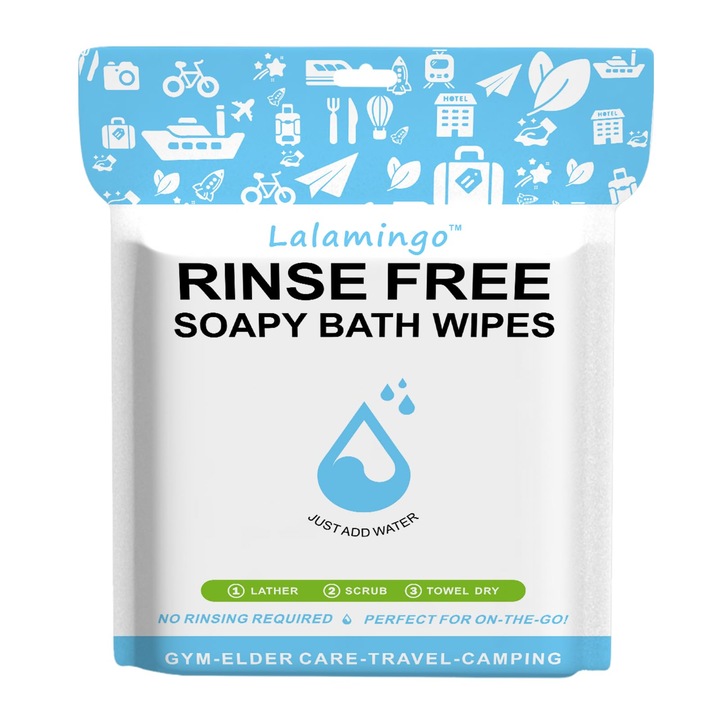 Servetele de corp pentru adulti pentru baie fara clatire, servetele de baie fara clatire servetele de dus uscate pentru adulti. Laveta de corp de unica folosinta cu infuzie cu sapun pentru batrani, camping, drumetii, sala de sport si calatorii (25 buc.)