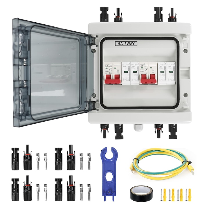 Protectie la supratensiune PV, intrerupator izolator DC 40 A/1000 V, intrerupator de protectie impotriva trasnetului (2 in 2 iesire), cutie de conectare solara PV, impermeabila IP65, WALALLA