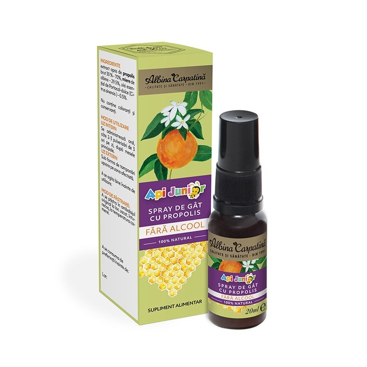 Spray de gat cu Propolis Apijunior 20ml(gat rosu, inflamat) peste 3 ani