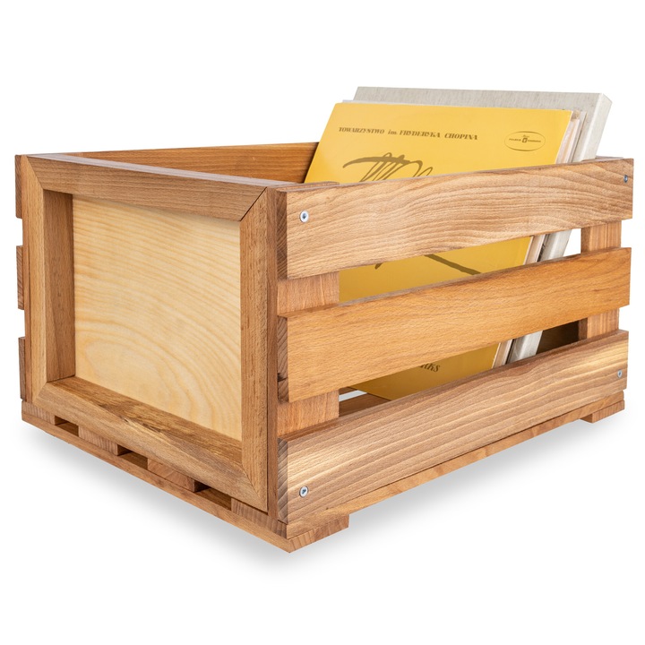 Bakelitlemez tárolódoboz, Creative Deco, 46 x 36 x 29 cm, Akár 80 lemez tárolására, Bükkfából készült, Ideális lemezek rendszerezésére és tárolására