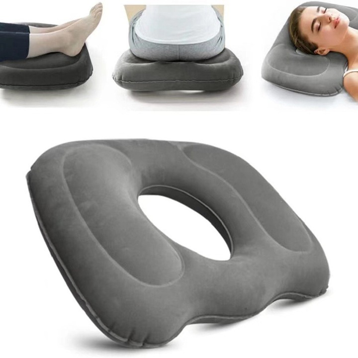 Apasati pentru a umfla perna compresibila, BOMSTOM, perna ortopedica ferma pentru scaun, excelenta pentru coccix, sciatica, escare, dureri postpartum postoperatorii, ameliorarea instantanee a durerii pentru confort optim, usoara si portabila, gri