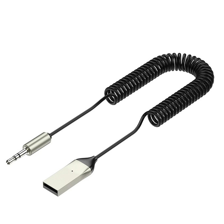 Bluetooth 5.0 adapter autóhoz, Fudisenn®, beépített mikrofon, 3,5 mm-es AUX, 50 cm-es kábel, 10 méteres hatótáv, fekete