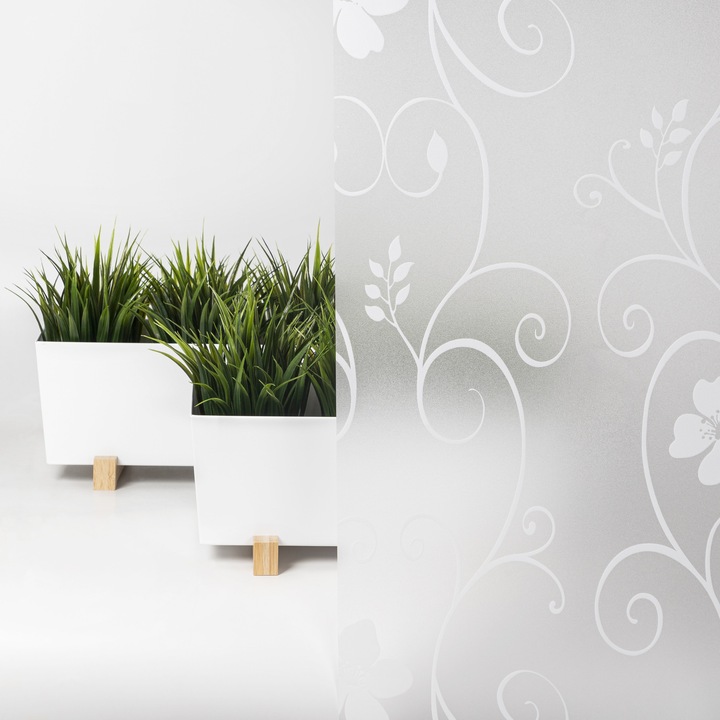 Folie statica pentru ferestre, Bojanek, Autodeziva, detasabila, reutilizabila, decorativa, de intunecare a camerei, folie de confidentialitate, floare alb, 45x100 cm